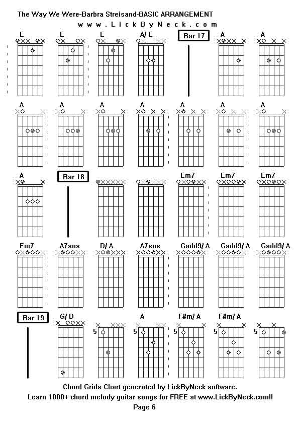 Chord Grids Chart of chord melody fingerstyle guitar song-The Way We Were-Barbra Streisand-BASIC ARRANGEMENT,generated by LickByNeck software.